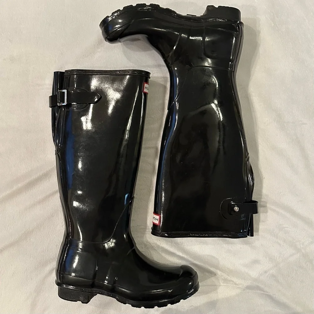 Hunter Original Tall Glossy Black Rain Boot Women’s 6 classic weather high boots